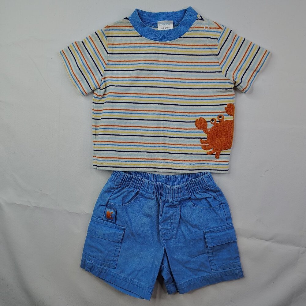 Gymboree 3-6M Baby Boy Outfit T Shirt Shorts By The Seashore King Crab 2007